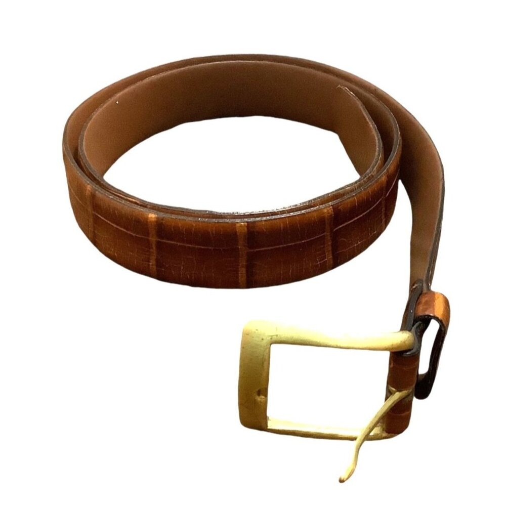 Florsheim Croco Grain Italian Brown Leather Belt Solid Brass Buckle Men‎ Size 34